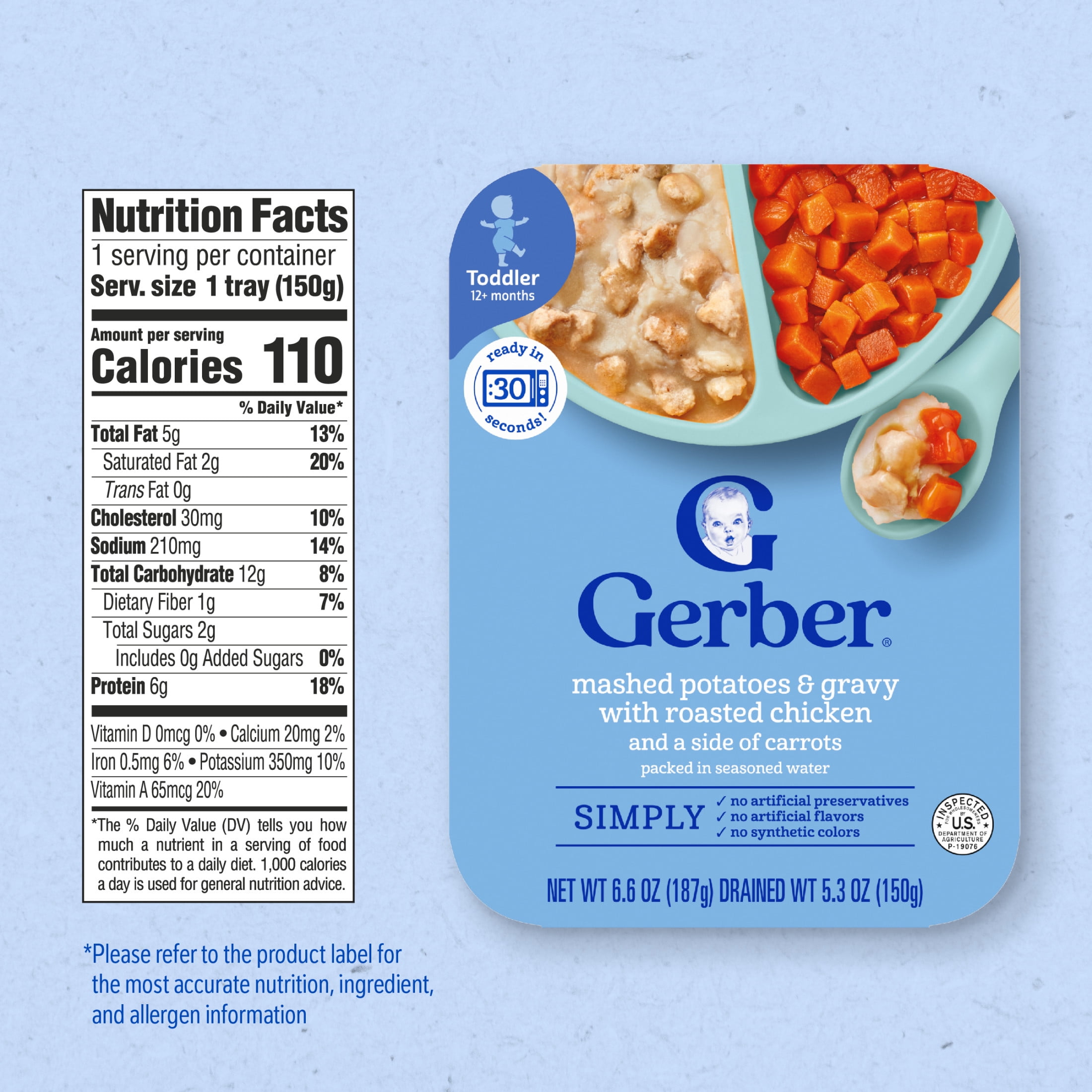 (12 pack) Gerber Toddler Food, Mashed Potatoes & Gravy with Chicken, Mealtime for Toddler 6.6 oz