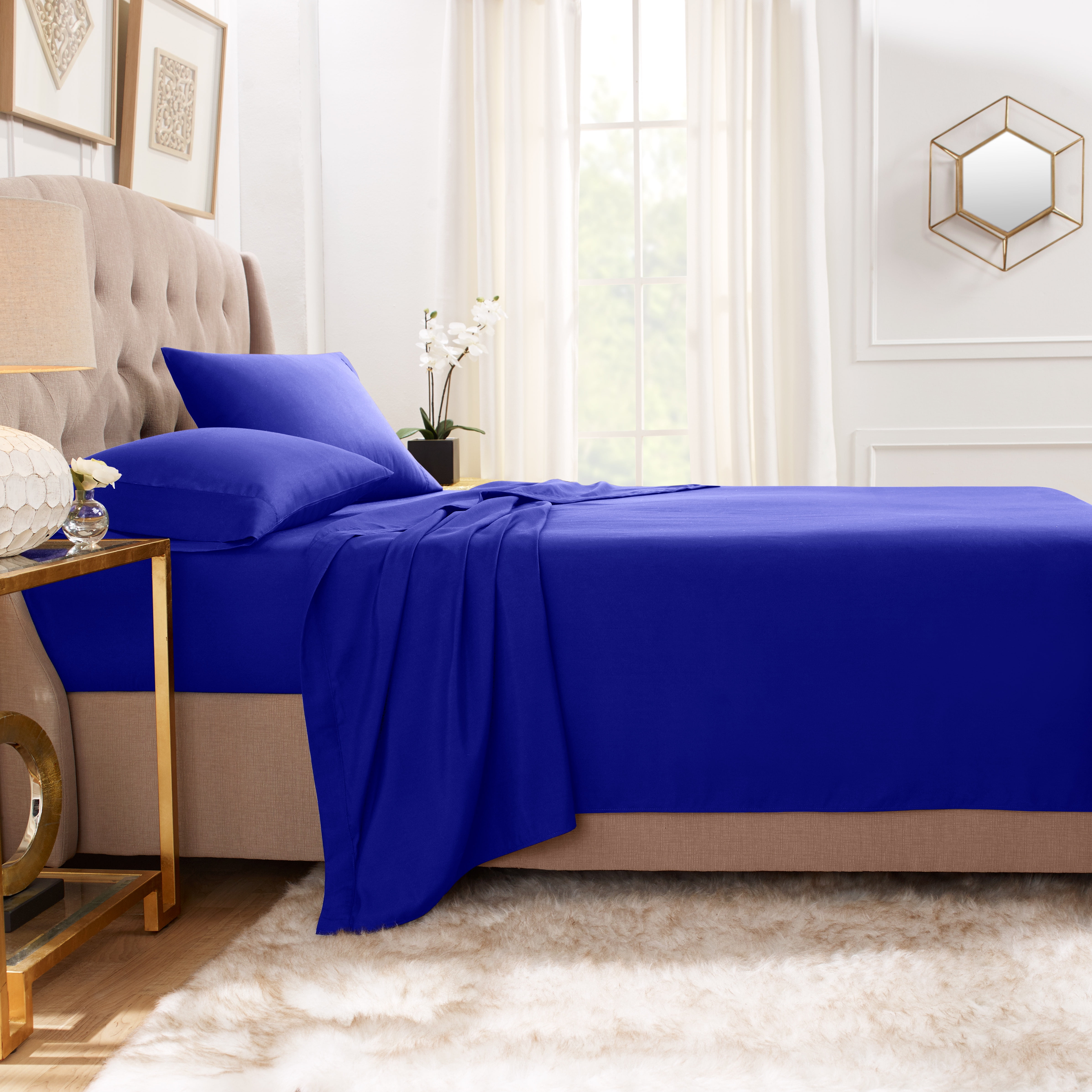 Hearth & Harbor Deep Pocket 3 Piece Solid Bed Sheet Set, 1800 Thread Count Microfiber Sheets, Twin-XL, Royal Blue