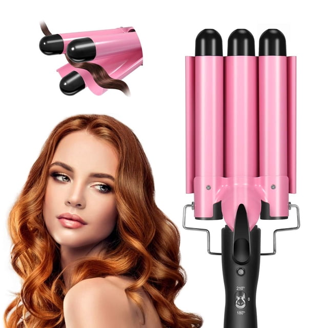 Tenaza Rizador de Cabello Importacion 3 Barriles Temperatura Ajustable Rosa