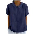 thumbnail image 1 of TINZ T-Shirt Rétro Mode Femme Couleur Unie Ample Col Rabattu T-Shirt Court Manches Longues T-Shirt Manches Longues Femme Course T-Shirt Manches Courtes Femme T-Shirt Été Athlétique Femme, 1 of 5