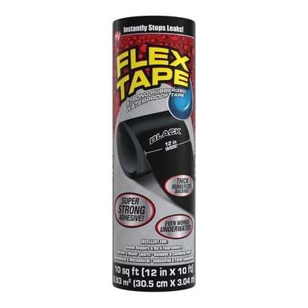 Flex Tape Black 12 in. x 10 ft. Strong Rubberized Waterproof Tape