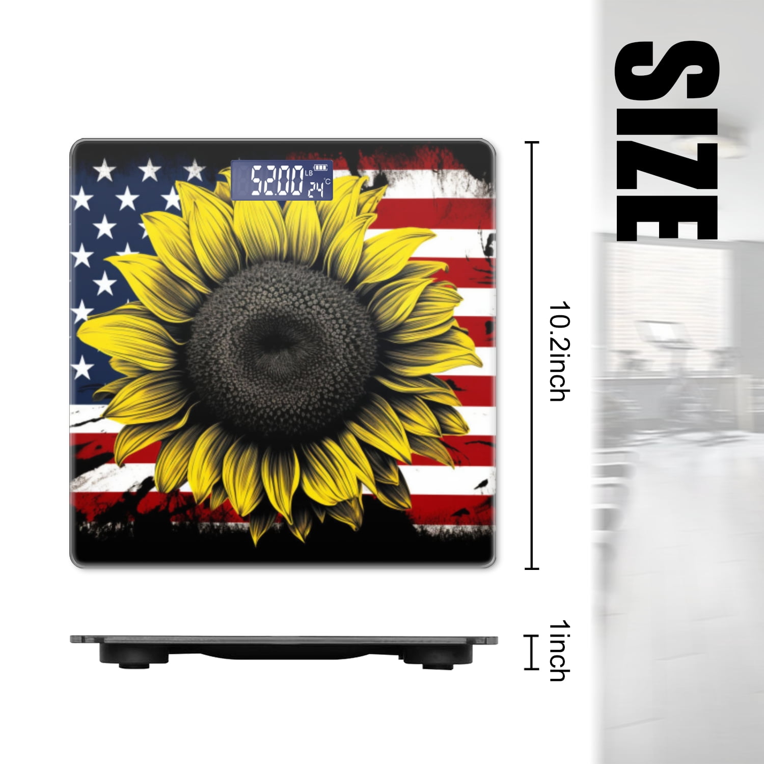 High Precision Body Weight Scale Smart Bathroom Scales with Large LCD Display(400lbs),Decorative for Bedroom-Sunflower On American Flag Background