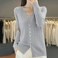thumbnail image 3 of Fiaer Long Sleeve Knit Cardigan Sweaters for Women Lightweight Comfort Versatile Button Down V-Neck Solid Tops Grey M, 3 of 3