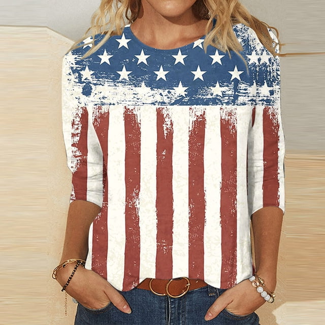 Hauts d'Été pour Femmes 2023 Mode Féminine Manches Courtes Col Rond Rétro Imprimé Ample Blouse Manches Trois-Quarts Bohème Grande Taille T-Shirt pour Femmes