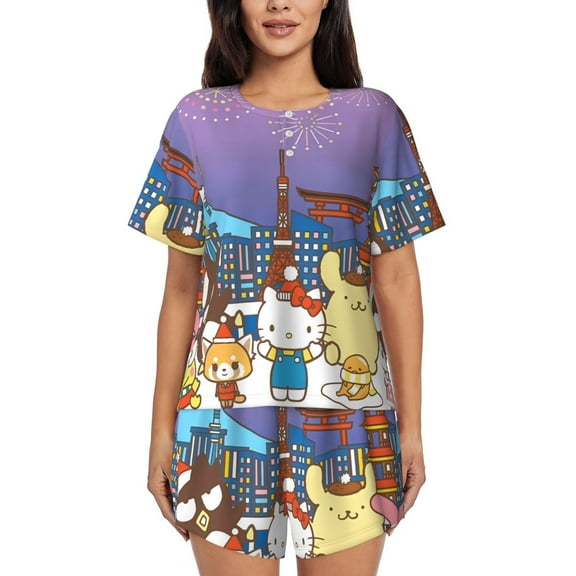 Lsque Sanrio Women's Short-Sleeved Pajama Set - 2 Piece Soft and Lightweight Sleepwear Set-Medium