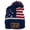 Navy/Beige - Rawhide Patch, variant on USA Cuffed Beanie W/Laser Engraved US Flag & Skier Leatherette Patch - Navy/Beige - Beige Patch