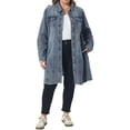thumbnail image 2 of Agnes Orinda Women's Plus Size Jean Jacket Long Sleeve Maxi Length Denim Jackets 2X Dusty Blue, 2 of 6