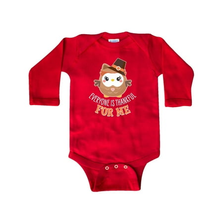 

Inktastic Everyone is Thankful for Me with Cute Thanksgiving Owl Gift Baby Boy or Baby Girl Long Sleeve Bodysuit
