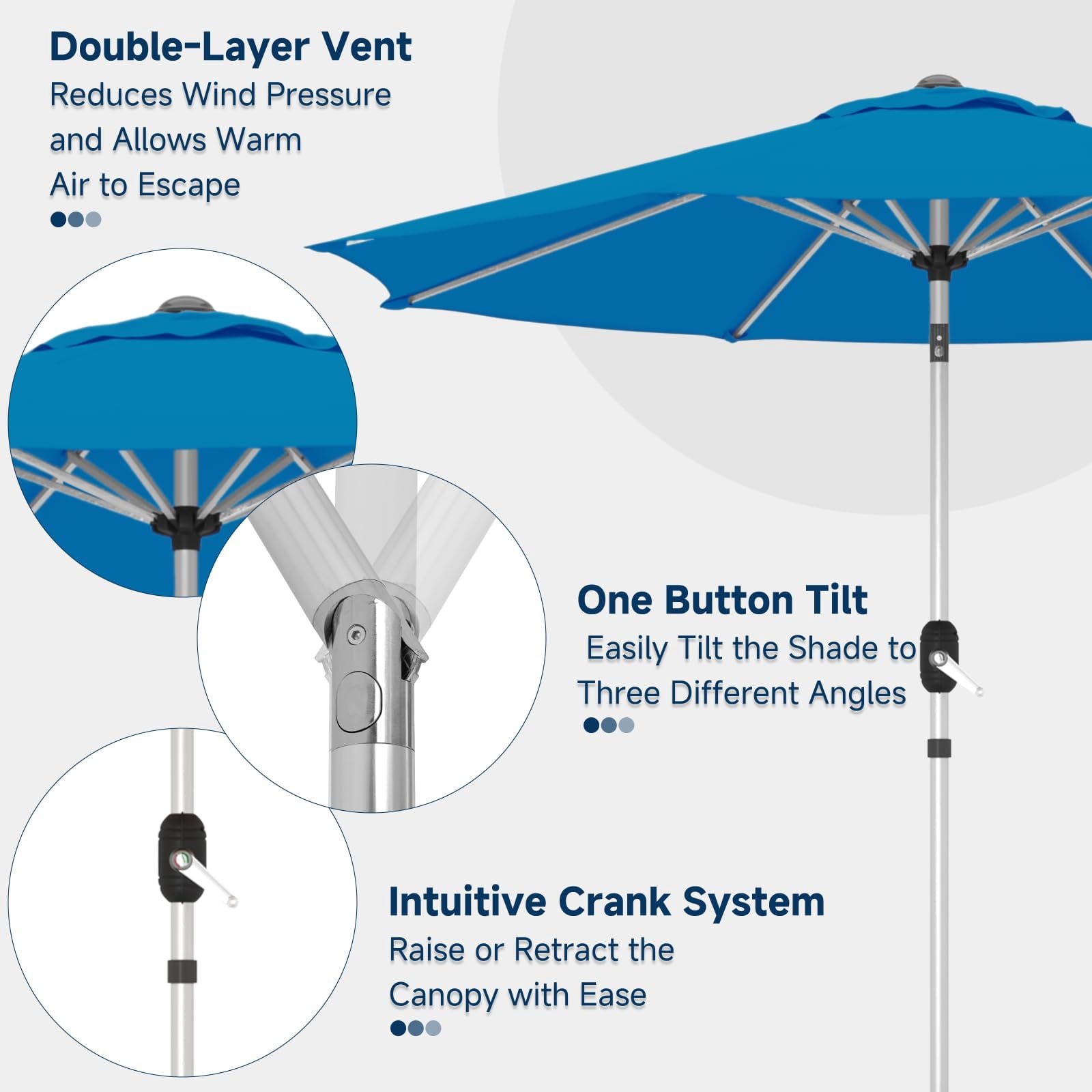 9FT Aluminum Outdoor Patio Umbrella, Fade-Resistant Market Umbrella with Push Button Tilt Function, 8 Sturdy All-Aluminum Ribs for Gardens, Patios, Backyards & Pools (Royal Blue)
