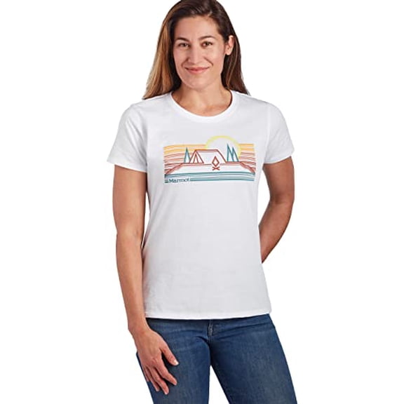 MARMOT WOMEN'S LOGO T-SHIRTS - PRINTED GRAPHIC ON COTTON TEE Silver/Red S