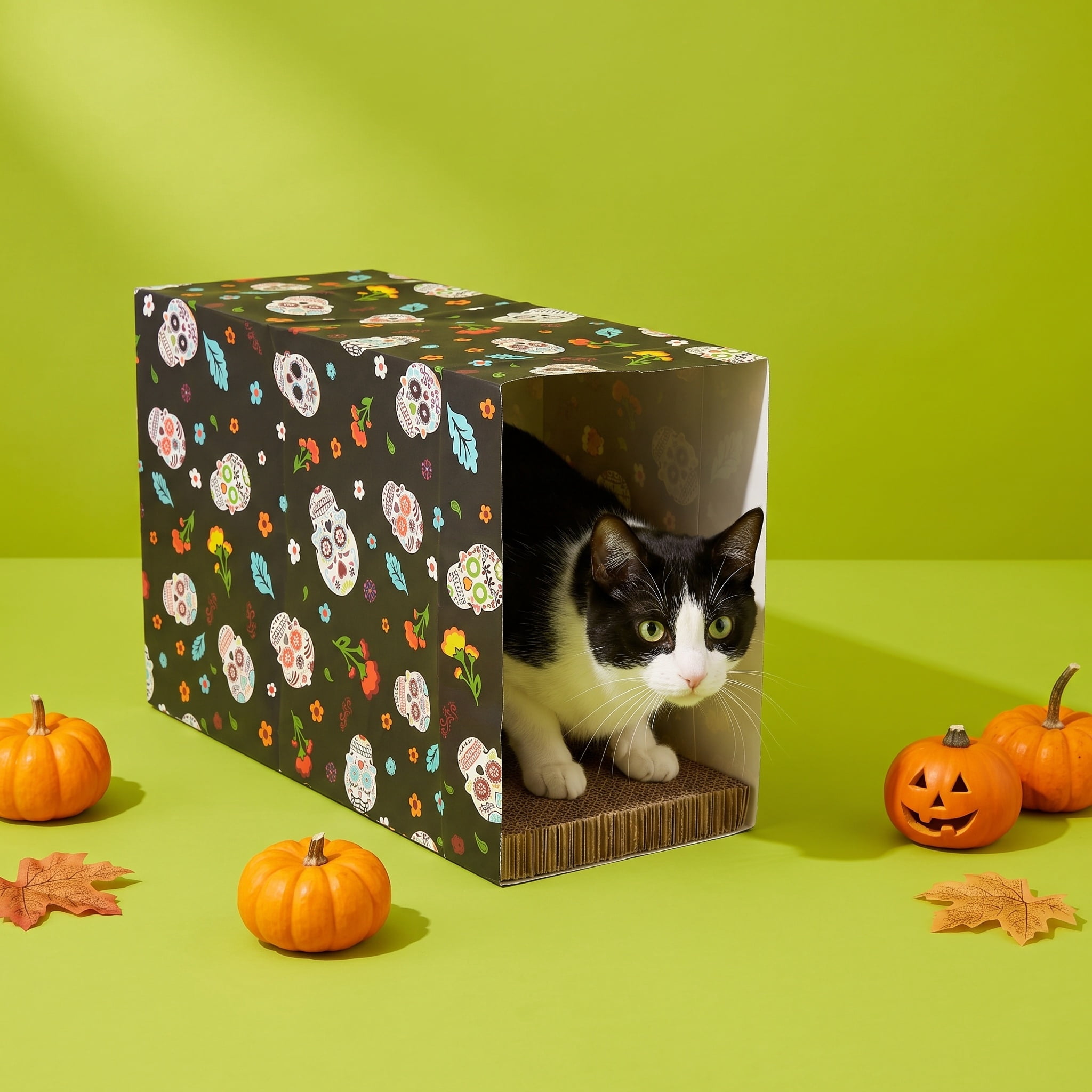 Vibrant Life Day of the Dead Halloween Paper Bag with Cat Scratching Pad and Catnip, Black