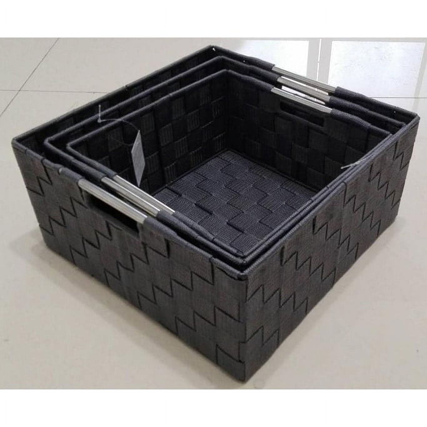 Storage Box Woven Basket Bin Container Tote Cube Organizer Shelf Organizer with Built-in Carry Handles Grey