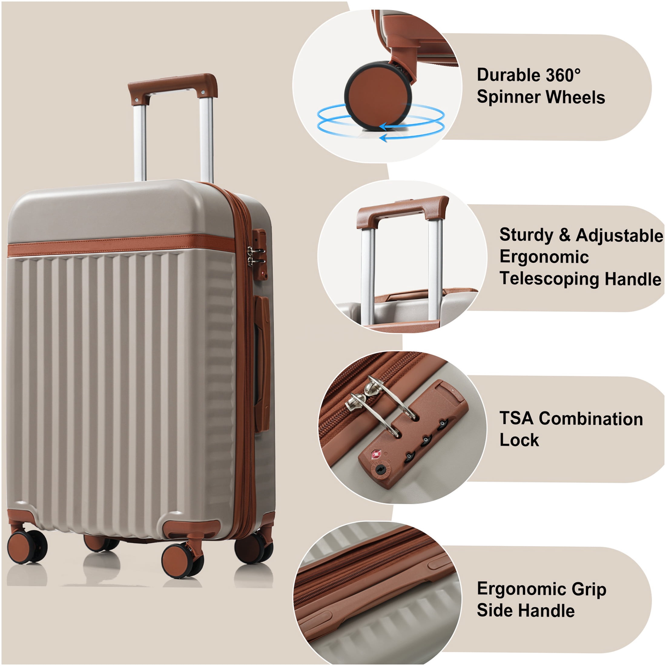 JERFIT 3-Piece ABS Hard Shell Luggage Set with USB Port & TSA Lock, Front-Opening Carry on Spinner Suitcases for Effortless Travel