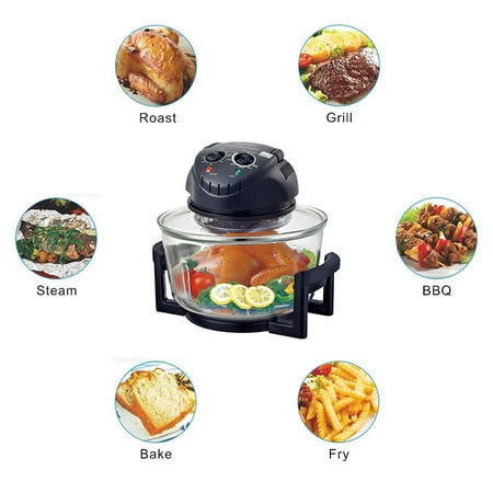 Hometech 12 Quart 1200W Halogen Convection Countertop Oven (Matt Black), With Extender Ring(to 17 Quart), Lid Holder, Frying Pan, Tongs, Dual (Best Cookware For Convection Oven)