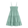 thumbnail image 6 of Women's Dresses Women's Sleeveless Square Neck Tiered Ruffle Smocked Waist Casual Summer Dress Spaghetti Strap Sleeveless Mini Solid Light Green L, 6 of 7
