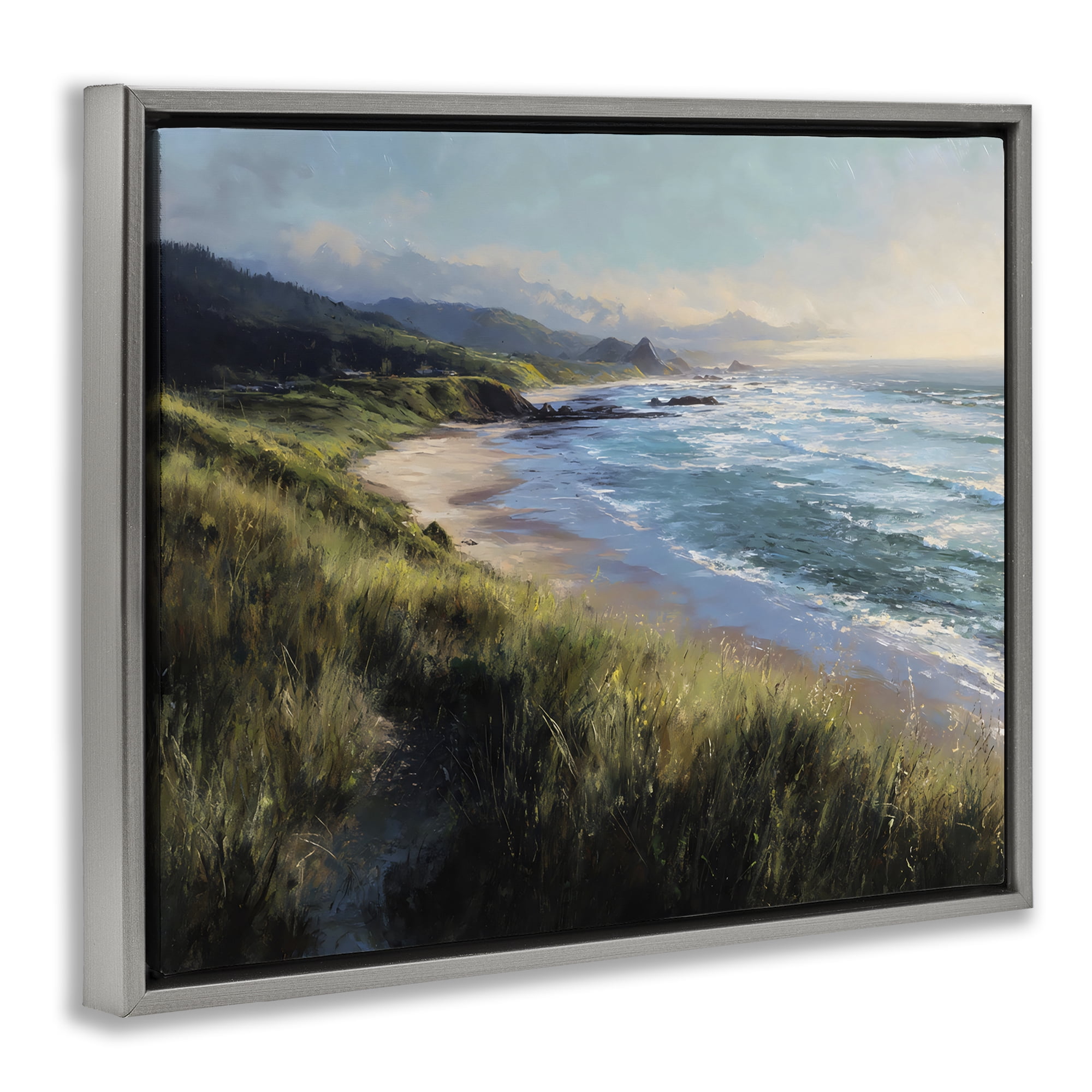 Stupell Industries Nature's Coast in Morning Light Gray Framed Floater Canvas Wall Art, design by Franklyn Gregory