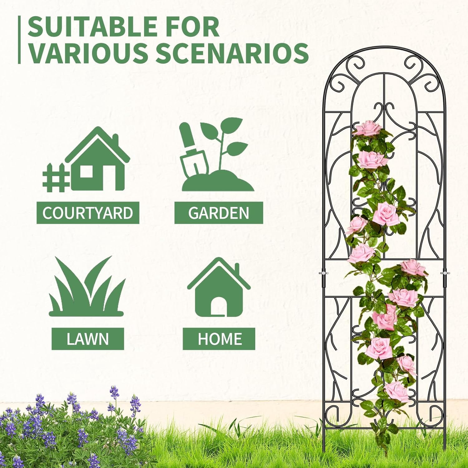 ABORON 4 Pack Metal Garden Trellis for Climbing Plants Outdoor, Metal Plant Trellis for Flowers Tomato Cucumber Rose Vegetable Support Garden Decoration