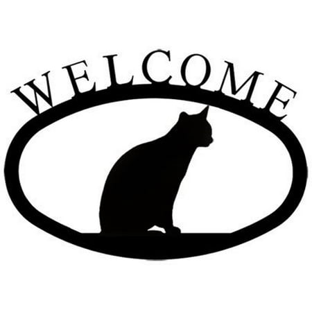 Village Wrought Iron WEL-246-S Welcome Sign-Plaque - Sitting Cat
