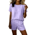 thumbnail image 2 of Mifsaly Two Piece Short Set for Women Side Buttons Summer Casual Vacation Matching Outfits Crewneck Top and High Waisted Shorts with Pockets Purple,XXXL, 2 of 7