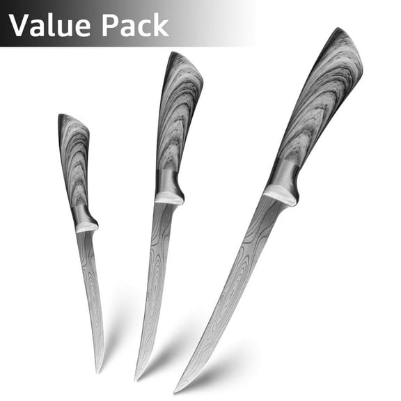 Set of 3pcs Stainless Steel Sharp Boning Knife,6 7 8 inch Damascus Laser Professional Fish Knife Slicing Knife for Kitchen Fishing Cooking Tool Outdoor