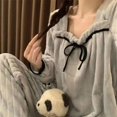 thumbnail image 3 of Conjunto de pijamas de invierno para mujer, ropa de dormir cálida de Navidad, conjunto de dos piezas de talla grande, 3 of 4