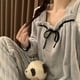 thumbnail image 3 of Conjunto de pijamas de invierno para mujer, ropa de dormir cálida de Navidad, conjunto de dos piezas de talla grande, 3 of 4