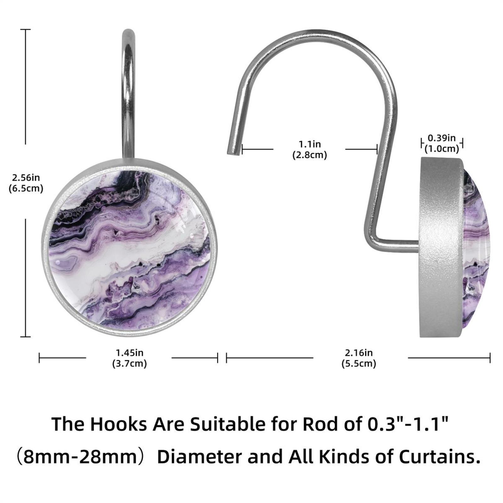 HemaKayy 12 Pcs Shower Curtain Hooks Bathroom Decorative Accessories Purple Lilac Marble