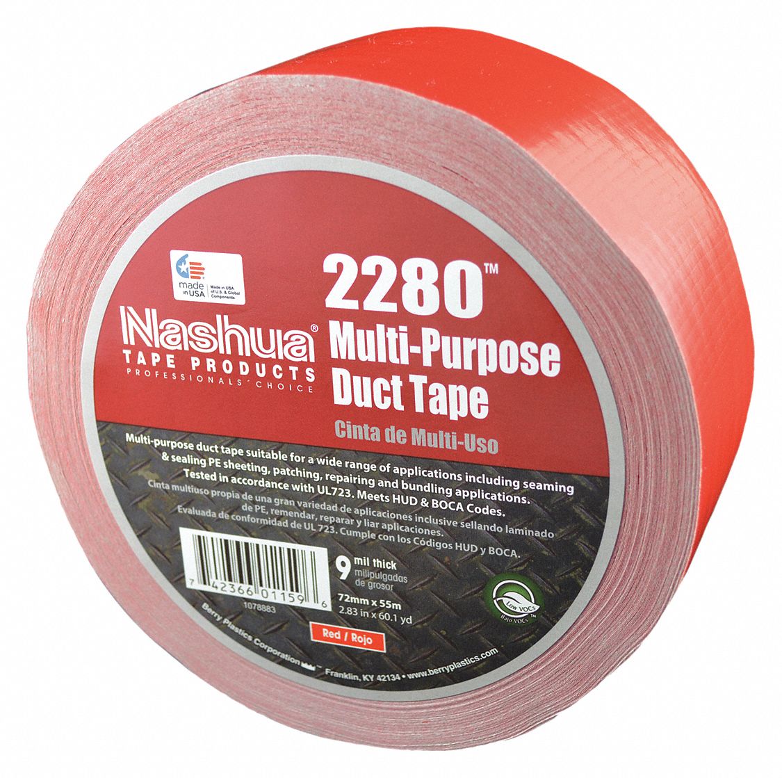Nashua Duct Tape,Red,2 13/16 in x 60 yd,9 mil  2280