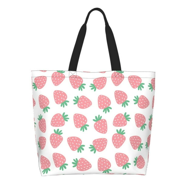 Fotbe Strawberry Bolsa Tote Estética de Lona con Estampado para Mujer - Bolsa Reutilizable de Hombro Casual para Vacaciones, Compras, Trabajo y Gimnasio