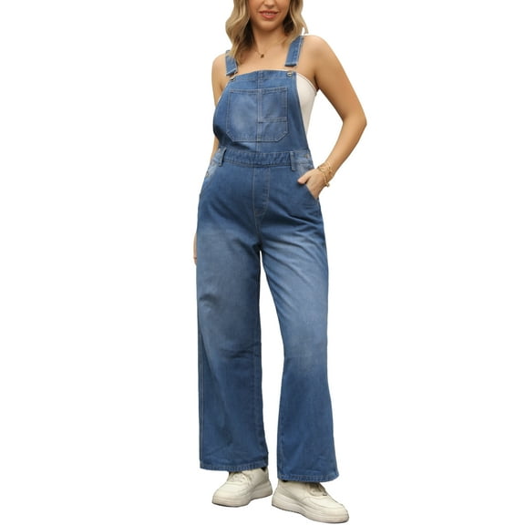 INSPIRE CHIC Women's Denim Jumpsuits Dungarees Pockets Spring Outfits Baggy Bib Overalls S Blue