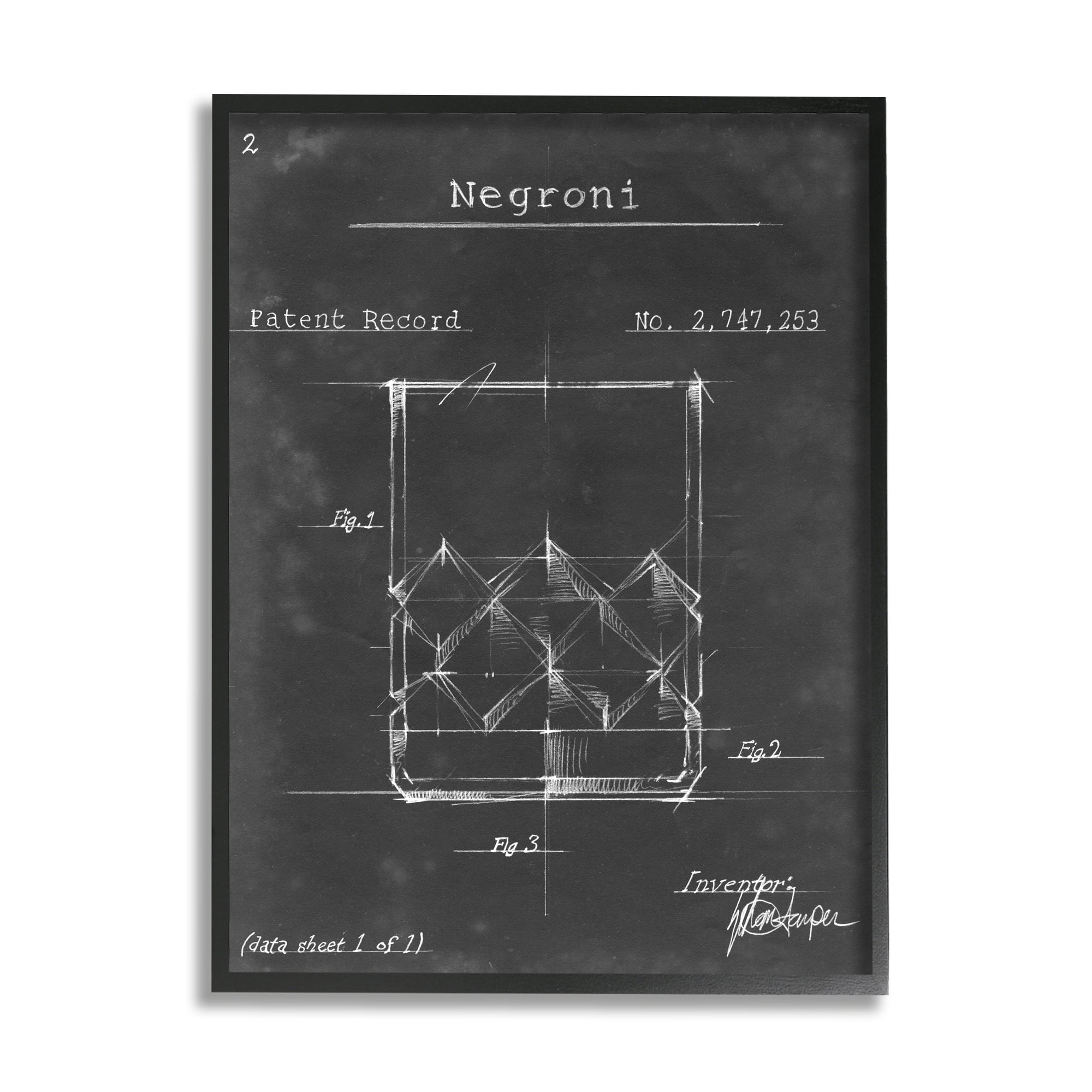 Stupell Industries Negroni Liquor Cocktail Glass Lines Diagram Blueprint Framed Wall Art, 24 x 30, Design by Ethan Harper