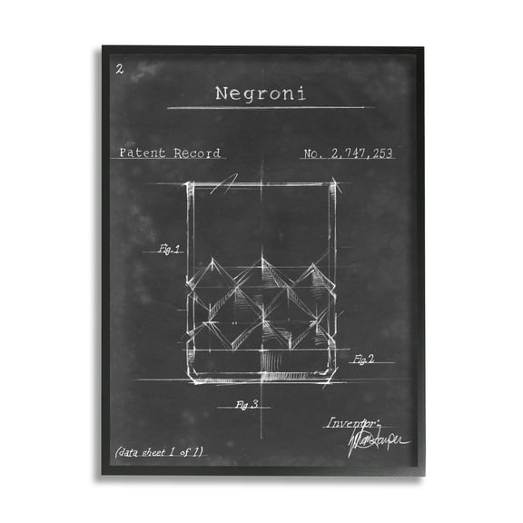 Stupell Industries Negroni Liquor Cocktail Glass Lines Diagram Blueprint Framed Wall Art, 11 x 14, Design by Ethan Harper