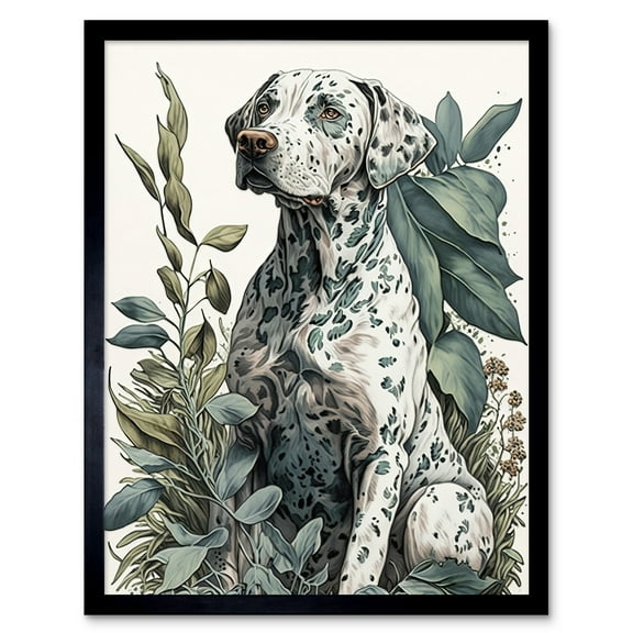 Dalmatian Dog in Field Plants Modern Watercolour Illustration Art Print Framed Poster Wall Decor 12x16 inch