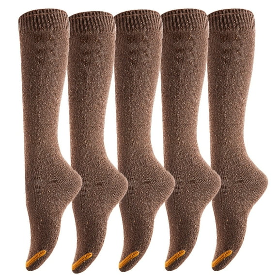 Lian LifeStyle Women's 5 Pairs Awesome, Breathable, Fancy and Cozy Knee High Cotton Boot Socks HR158212 Size 6-9(Coffee)