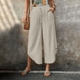 thumbnail image 4 of Ytndtr Women's Cotton Linen Wide Leg Pants Summer Flowy Wide Leg Beach Trousers with Pockets, 4 of 6