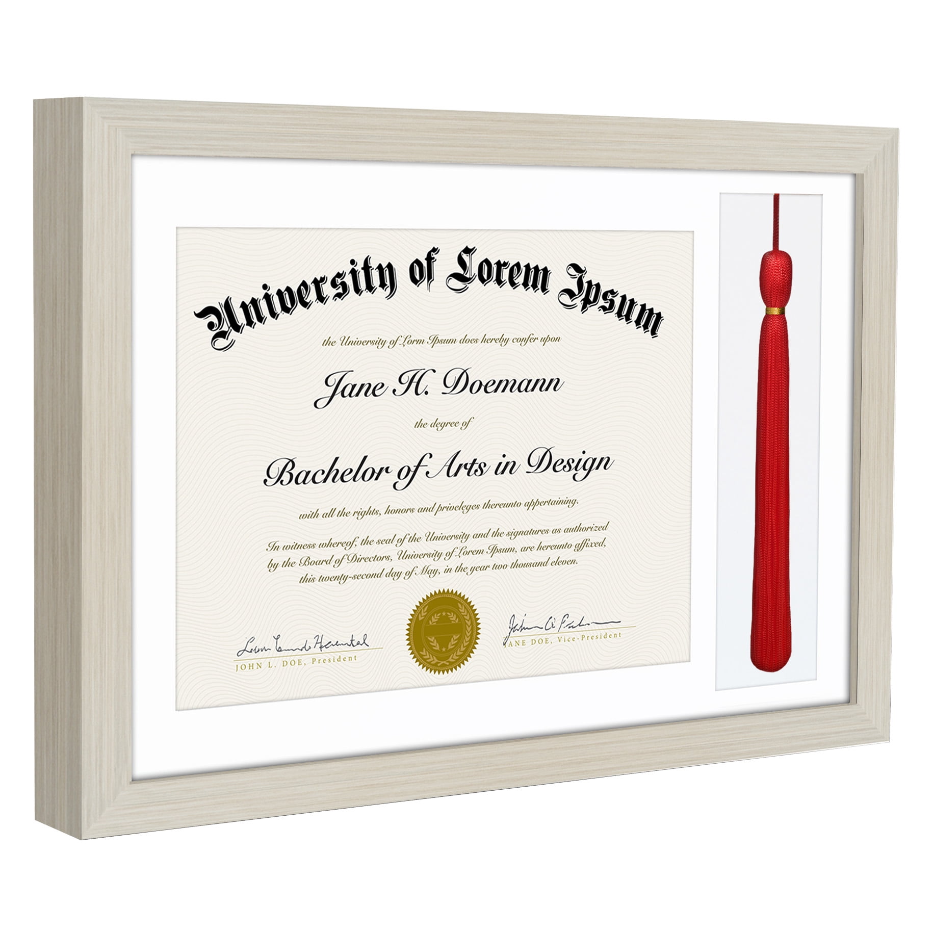 Americanflat 11x16 Light Wood Graduation Frame 2 Opening Mat Displays 8.5"x11" Diploma or Certificate and Tassel. Tempered Shatter-Resistant Glass. 2X Sawtooth Hangers.