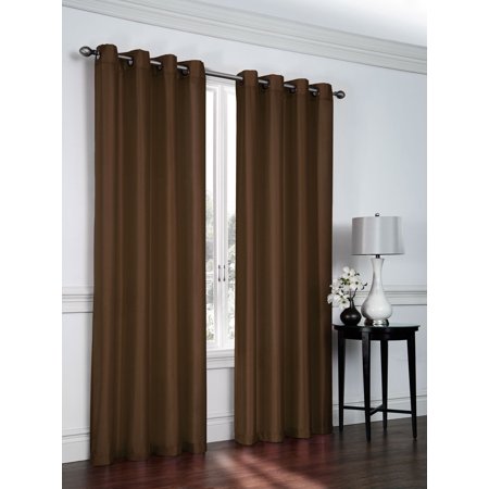 Set Of 2 Ramona Faux Silk Grommet Top Curtains 84 Long Brown