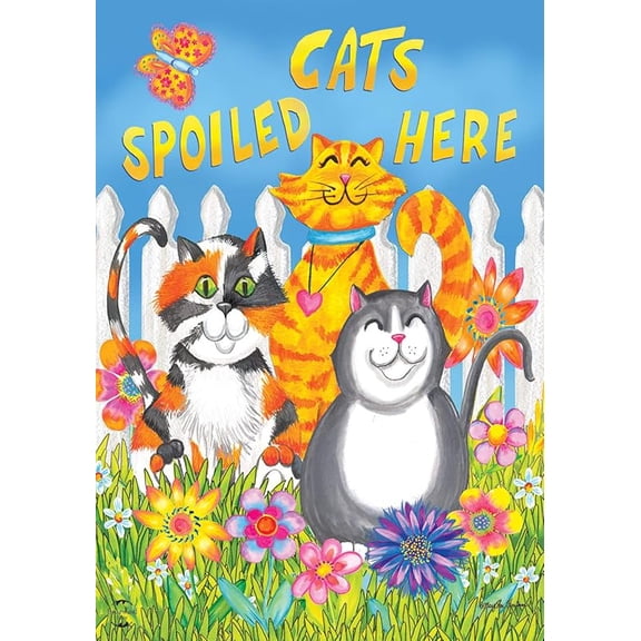 Cats Spoiled Here Floral Spring House Flag 40" x 28"