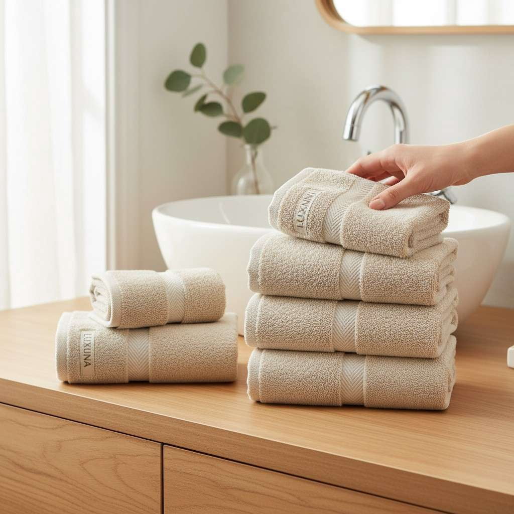 Cotton Hand Towel Sheet for Family, Set of 6, Beige