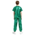 thumbnail image 3 of vastwit Kids Metallic Disco Jazz Hip Hop Dance Outfit Short Sleeve Tops with Jogger Pants Dancewear Green 120, 3 of 7