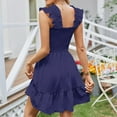 thumbnail image 5 of WCMZJ Women's Summer Casual Sleeveless Square Neck Dress 2025 Smocked Ruffle Backless Boho Beach Cute Teen Short Sundress Navy S, 5 of 5