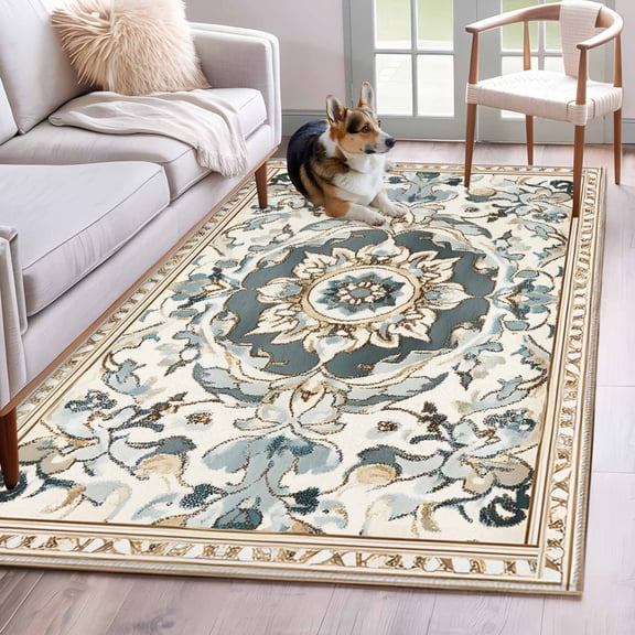 Farmhouse Boho Area Rug 3x5 Washable Rug Non Slip Vintage Farmhouse Bohemia Pattern Art Large Area Rug Indoor Floor Carpet for Entryway Bedroom Kitchen Living Room Home Office Dining Room Nursery