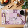thumbnail image 2 of Boho Purple Flowers Placemats Set of 6, Spring Floral Botanical Patchwork Vintage Placemats for Dining Table, Place Mats for Kitchen Tabletop, Waterproof Wipeable Dining Table Mats Set, 2 of 9