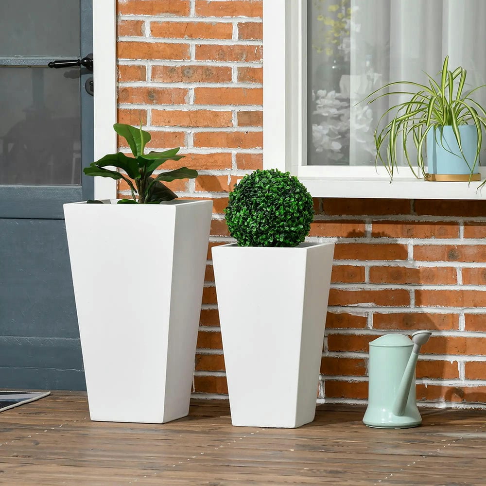 Spaco 22in & 18in 2-Pack Outdoor Planter Set, Flower Pots with Drainage Holes, Durable & Stackable Plant Pot, for Porch, Entryway, Patio, Yard, Garden, White