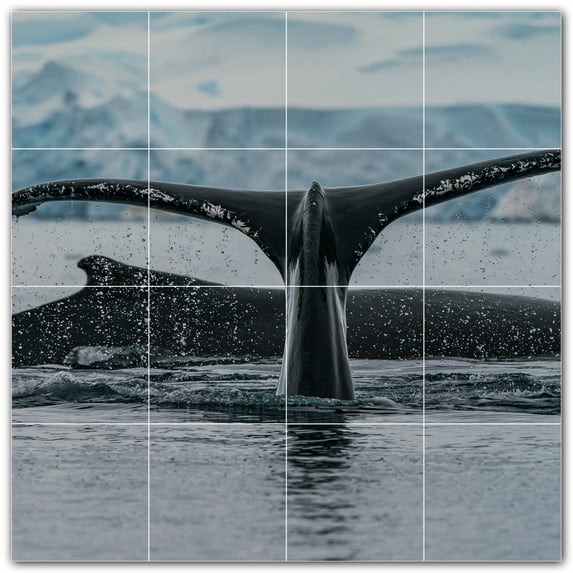 Picture-Tiles.com: Whale Ceramic Tile Wall Mural WAL501199-44S. 17"W x 17"H using (16) 4.25" x 4.25" Ceramic Tiles-Satin Finish
