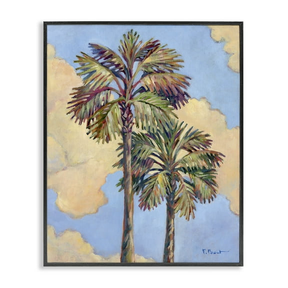 Stupell Industries Two Palm Trees & Clouds Landscape & Nature Painting Black Framed Art Print Wall Art, 11 x 14