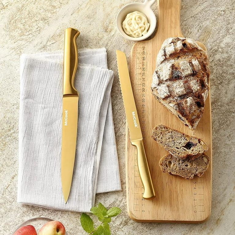 McCook MC21G 15-Piece Golden Titanium Knife Set with Built-in