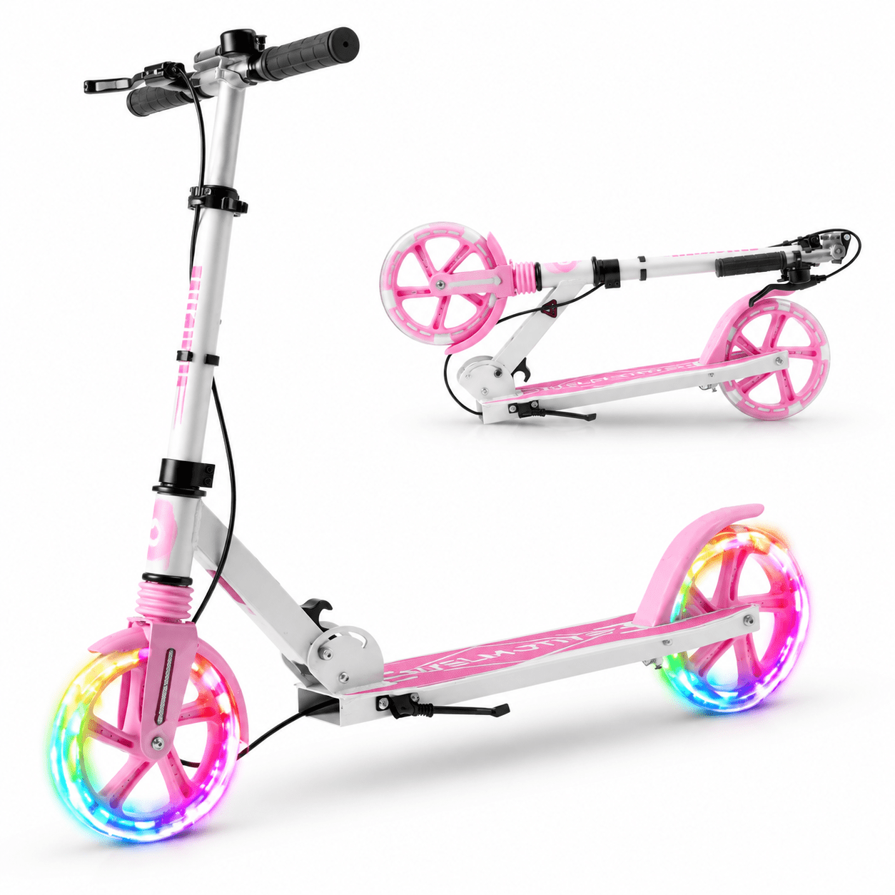 Cute Pink Kick Scooter for Ages 8+ Teens and Adults with Adjustable Handlebars