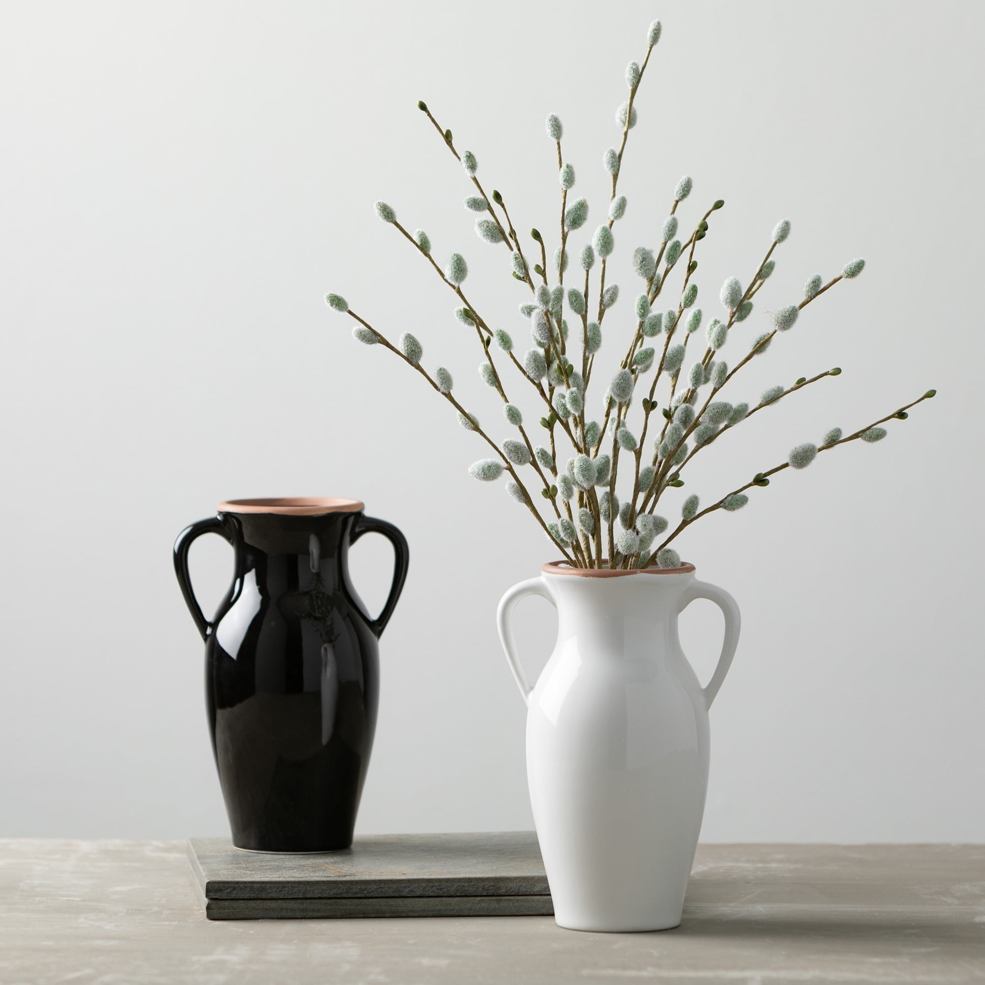 Sullivans Black Natural Rimmed Ceramic Vase With Handles, 8"H