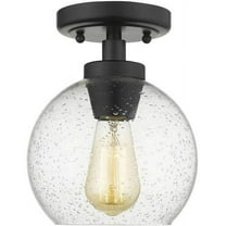 Golden Lighting Galveston 1-light Flush Mount in Matte Black and Seeded Glass